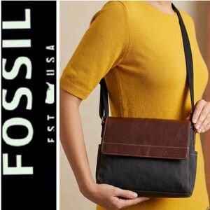 Fossil Leather Denim Crossbody Bag